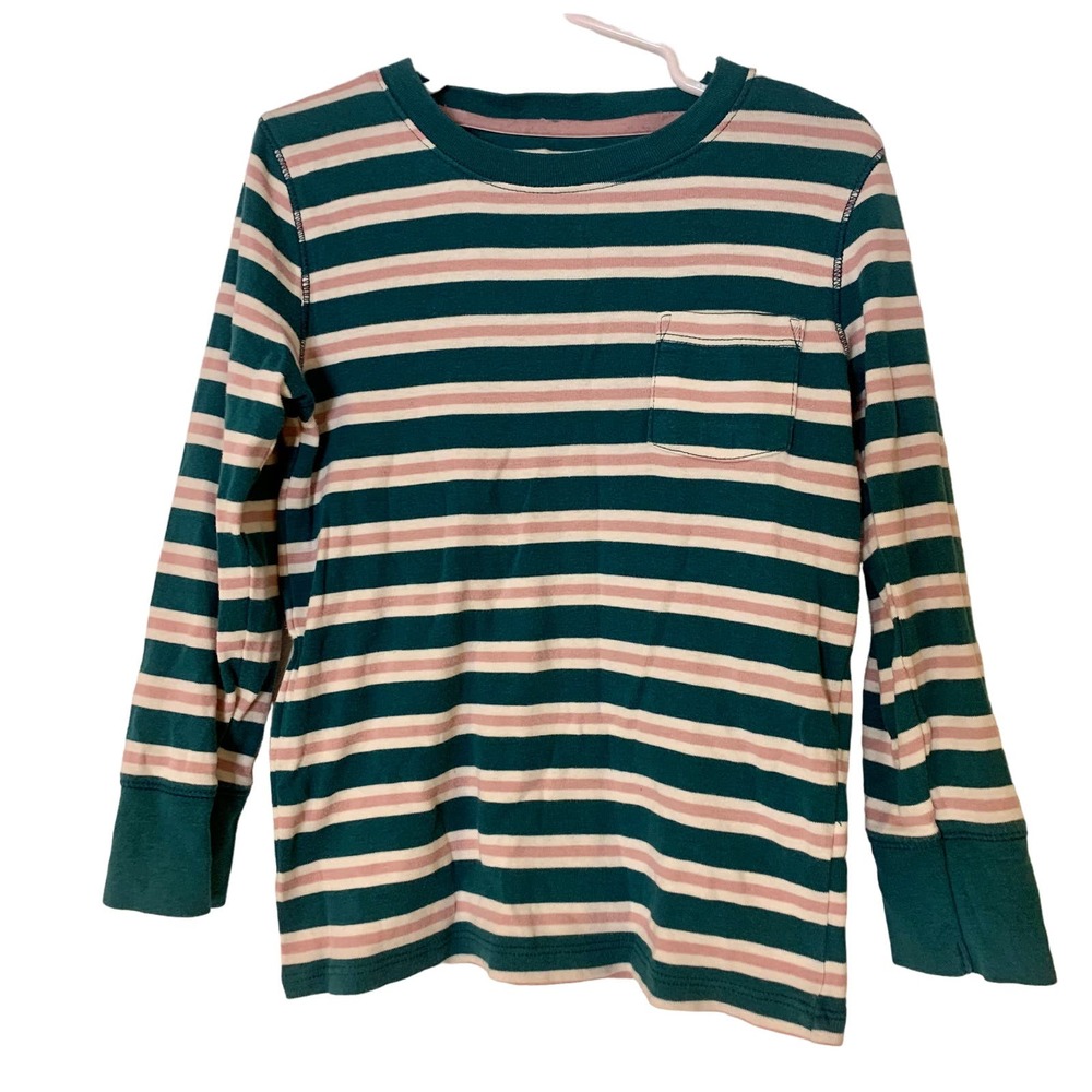 Mini Boden size 6/7 Striped Teal and Pink Cotton Long Sleeve Top